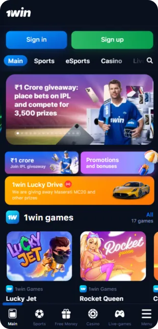 1Win iOS App Screen